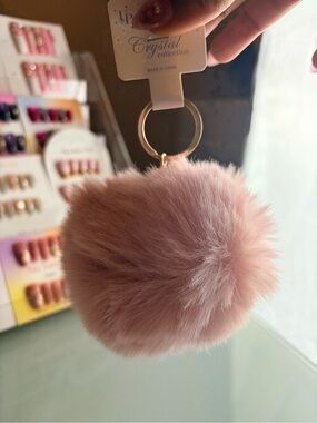 Light Pink, Blue, Grey, Lilac, Mauve Pink Faux Fur Pom Keychain (Choose 1)